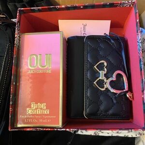 Juicy Couture Black Quilted Phone Wallet with Heart Charms